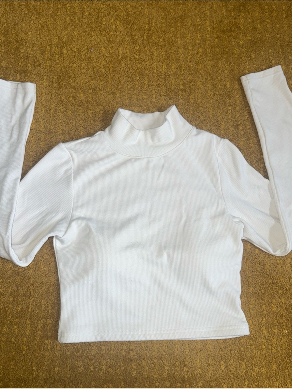 Klassy Network White Ribbed Mock Neck Long Sleeve Crop Top